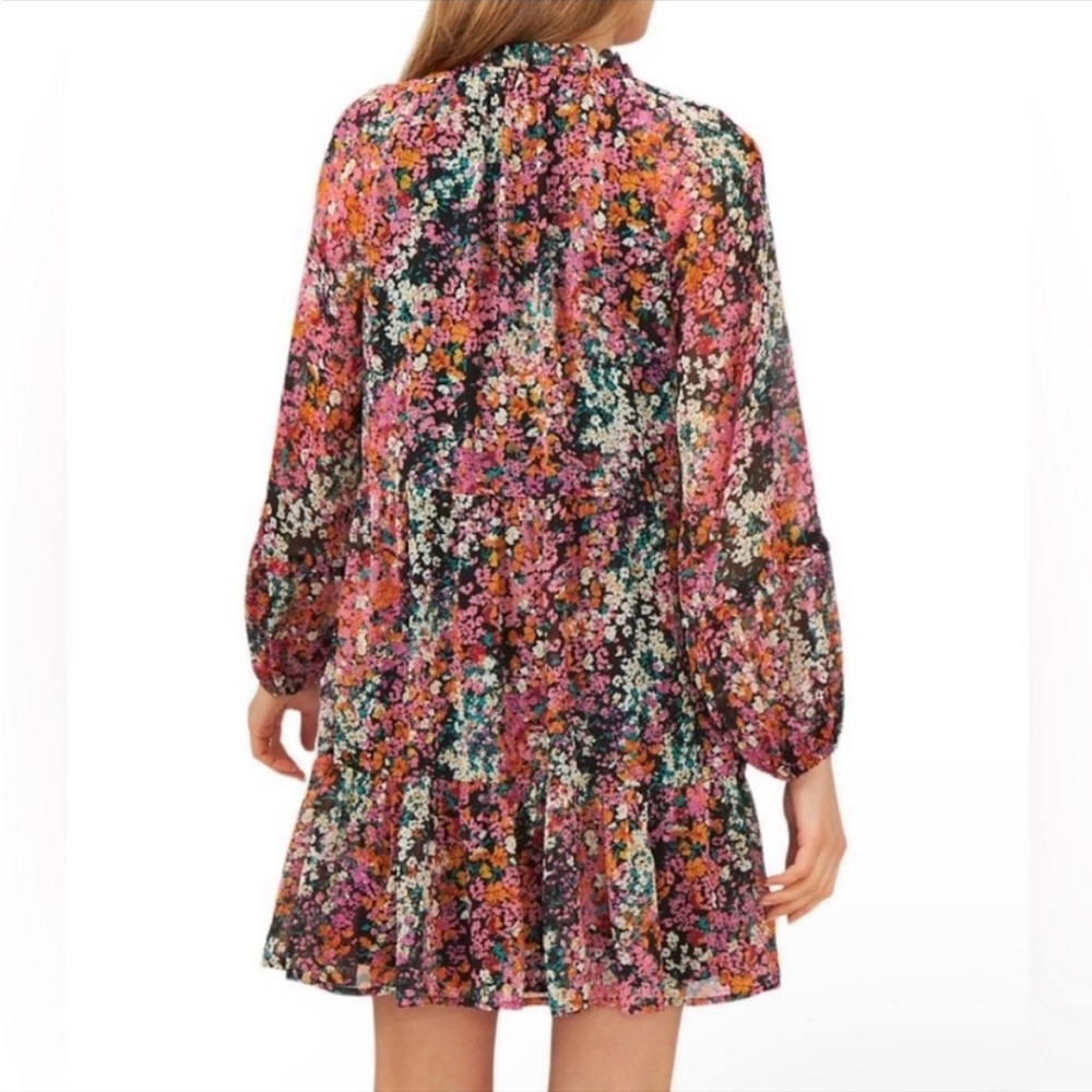 Vince Camuto Black Floral Mini Dress with Pink, Orange & Green Accents - Picture 4 of 5